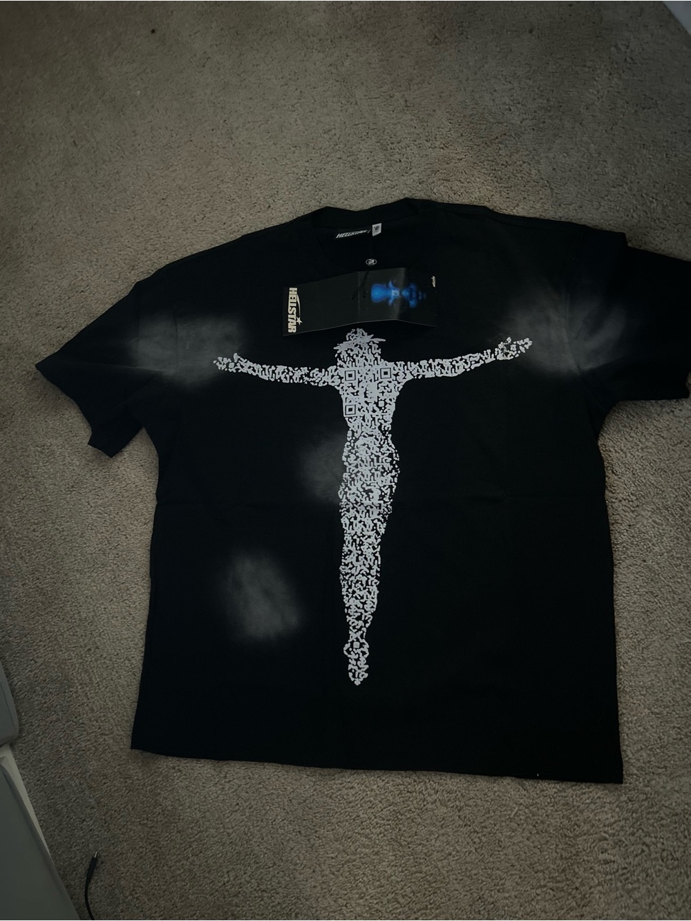 Black Graphic Short-Sleeve Tee with White Figure Print